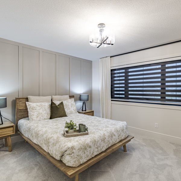 Primary bedroom in Montorio's showhome in Dansereau Meadows