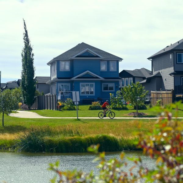 Homes backing onto a storm water pond